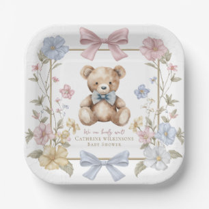 En Carton Assiettes pour Baby Shower Ourson Fleurs Pastel