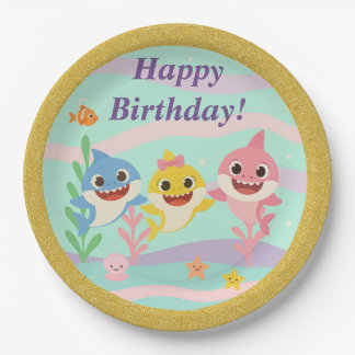 En Carton Assiettes pour fête d'anniversaire Baby Shark