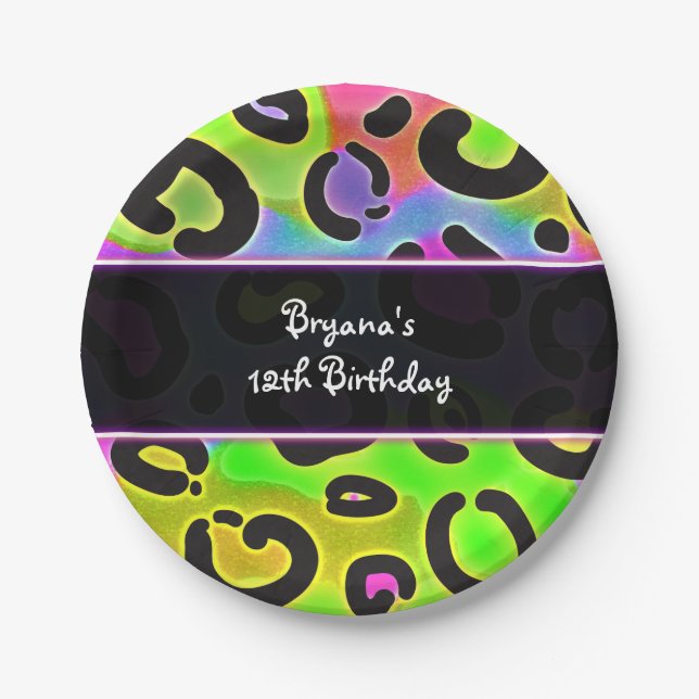En Carton Assiettes pour fête d'anniversaire Guépard arc-en- (Devant)