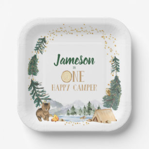 En Carton Assiettes pour fête d'anniversaire One Happy Campe
