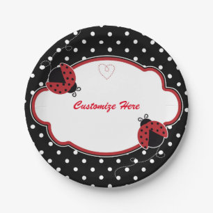 En Carton Assiettes pour fête prénatale à pois coccinelle
