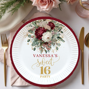 En Carton Assiettes Rustiques Douce 16 Ans Rose Bourgogne Eu