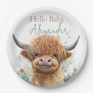En Carton Vache Highland vert fleuri accueil bébé assiettes