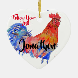 En Céramique Aquarelle de coq de poulet Enfants Nom Décoration