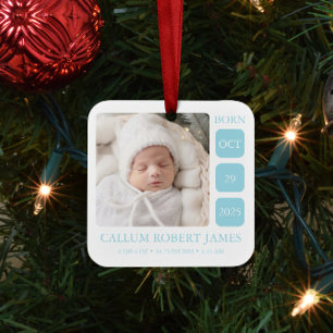 En Céramique Baby Blue Boy Birth Stats Ornement avec photo