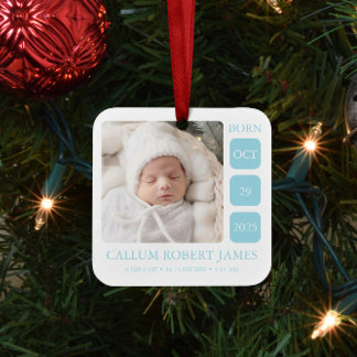 En Céramique Baby Blue Boy Birth Stats Ornement avec photo