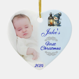 En Céramique Baby Boy Photo First Christmas Décoration bleu