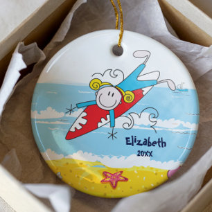 En Céramique Baguette mignonne Figurine Surfer Fille Ornement d