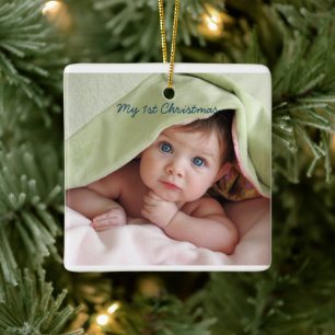 En Céramique Bébé garçon minuscule tee ornement photo avec stat