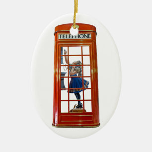 En Céramique Boîte téléphonique rouge pour ornement ovale