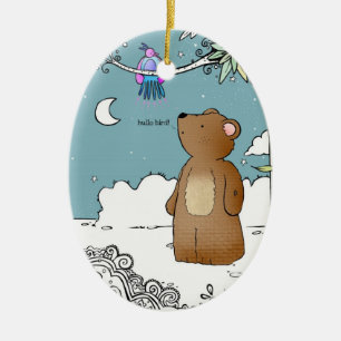 En Céramique Bonjour l'oiseau a indiqué M. Bear - ornement