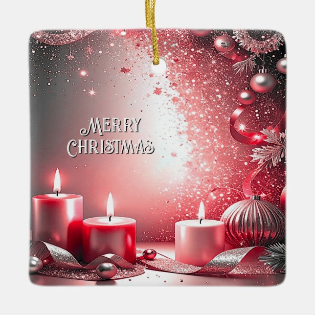 En Céramique Bougies Rouges Noël Ornement Décoratif de Fêtes (Devant)