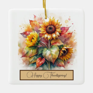 En Céramique Bouquet de tournesols Bon thanksgiving ornement