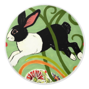 En Céramique Bouton de la porte d'entrée vert de Rabbit Art d