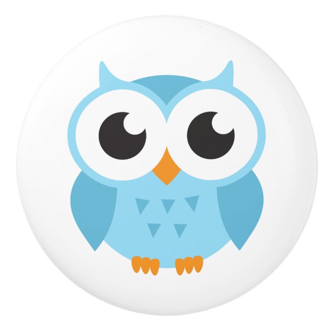 En Céramique Bouton de porte bleu de hibou (Devant)