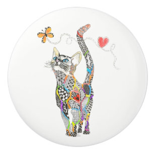En Céramique Bouton de porte de chat mignon et coloré
