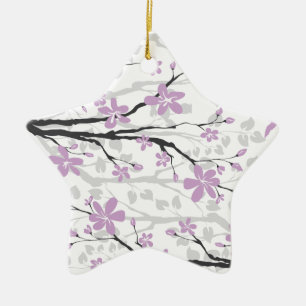 En Céramique Branche de Magnolia et fleurs pourpres ornement pe