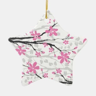 En Céramique Branche de Magnolia et fleurs roses ornement perso