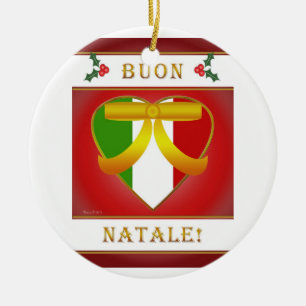 En Céramique Buon Natale Italien Drapeau Coeur - Ornement Ronde