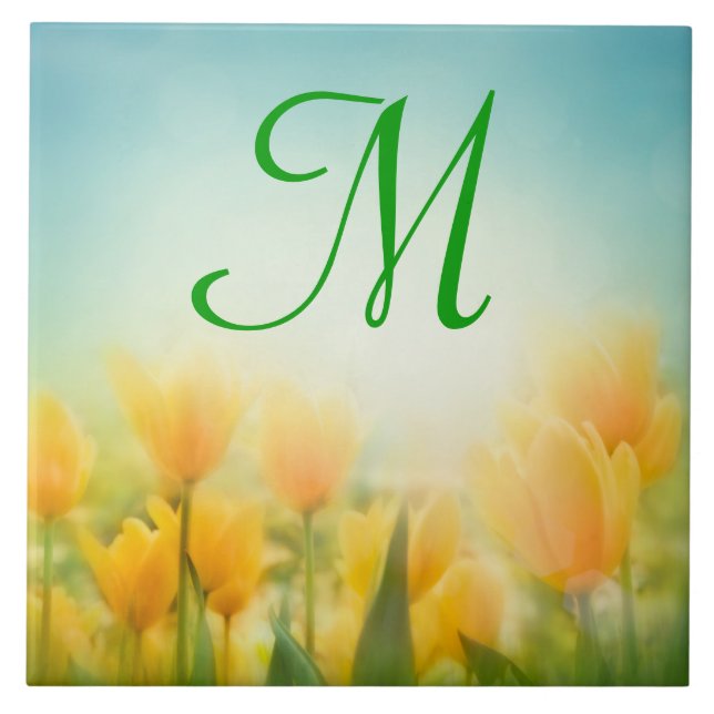 En Céramique Carreau d'affichage Monogramme Tulipes Jaunes Bais (Devant)