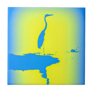 En Céramique carreau de héron jaune et bleu