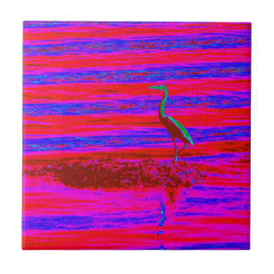 En Céramique carreau de héron rouge et bleu