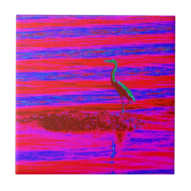 En Céramique carreau de héron rouge et bleu (Devant)