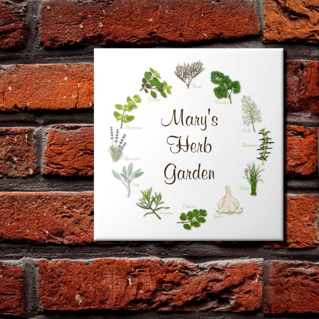 En Céramique Carreau de jardin d'herbes personnalisé (Herb Tile for your Garden
decor! Fragrant, flavorful herbs and spices, customize with your text.)