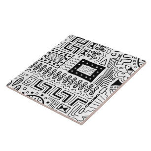 En Céramique Carreau de motif tribal blanc noir
