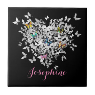 En Céramique carreau de papillons coloré au coeur personnalisé