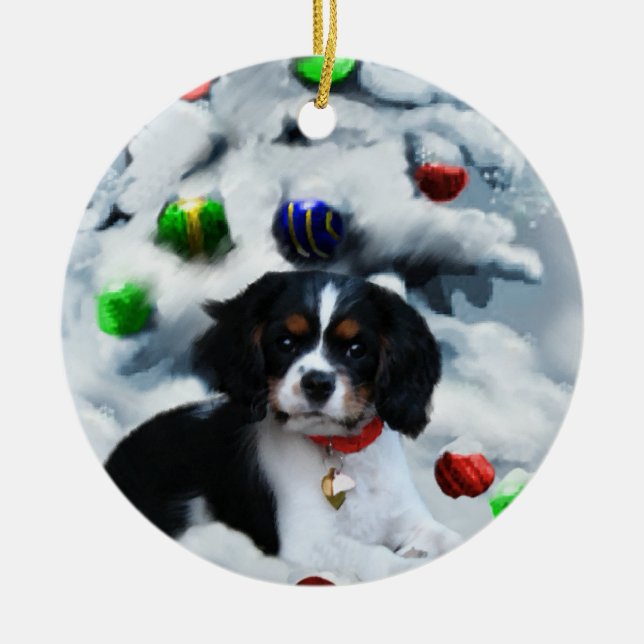 En Céramique Cavalier King Charles Spaniel Noël Ornement (Devant)