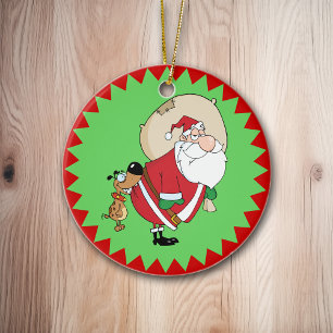 En Céramique Chien Biting Père Noël Funny Noël Ornement