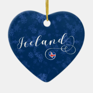 En Céramique Coeur de l'Islande, ornement d'arbre de Noël