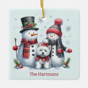 En Céramique Couple Snowman personnalisé avec ornement Westie