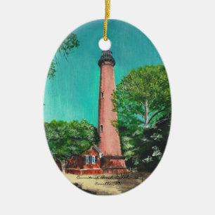 En Céramique Currituck Beach Lighthouse Oval Ornement