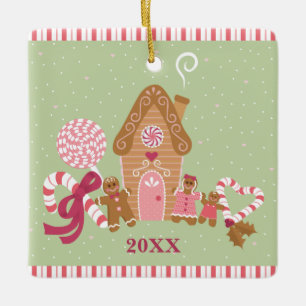 En Céramique Cute Mint Pink Gingerbread Carré Ornement