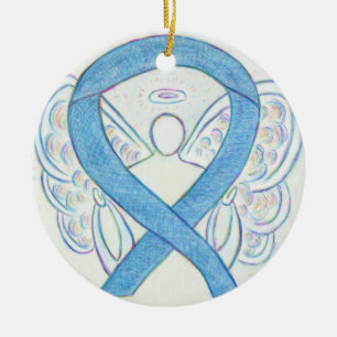 En Céramique Denim Awareness Ribbon Angel Ornement personnalisé
