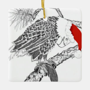 En Céramique Eagle Père Noël Ornement Harriet + Ozzie Feather H