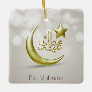 En Céramique Élégante Eid Moubarak Gold Moon Star - Ornement