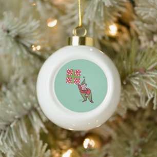 En Céramique Elf avec Polka Dot Cadeau Boule de Noël