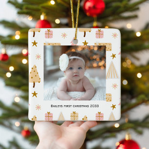 En Céramique Festive bébé première photo Arbre de Noël Ornement