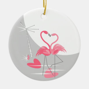 En Céramique Flamant rose Amour Grande Lune Noms Date ornement 
