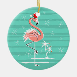 En Céramique Flamant rose de Noël Frappe ornement rond