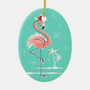 En Céramique Flamant rose de Noël ornement ovale