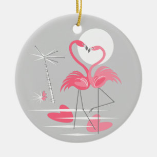 En Céramique Flamant rose Love texte ornement rond