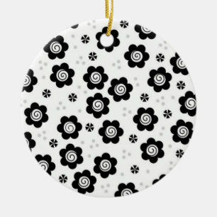 En Céramique Fleurs blanches noires mignonnes Ornement