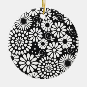 En Céramique Fleurs blanches noires rétro Ornement