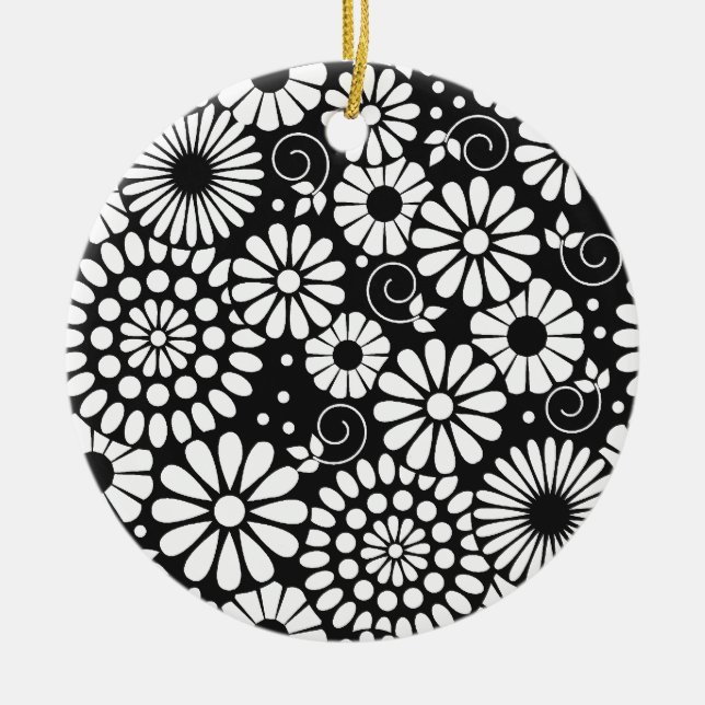 En Céramique Fleurs blanches noires rétro Ornement (Devant)