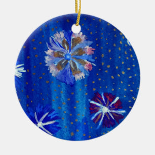 En Céramique Fleurs Dessin Cercle Bleu Ornement