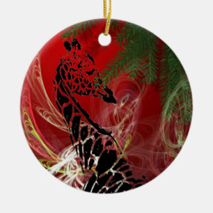 En Céramique Giraffe de Noël ~ Ornement rond